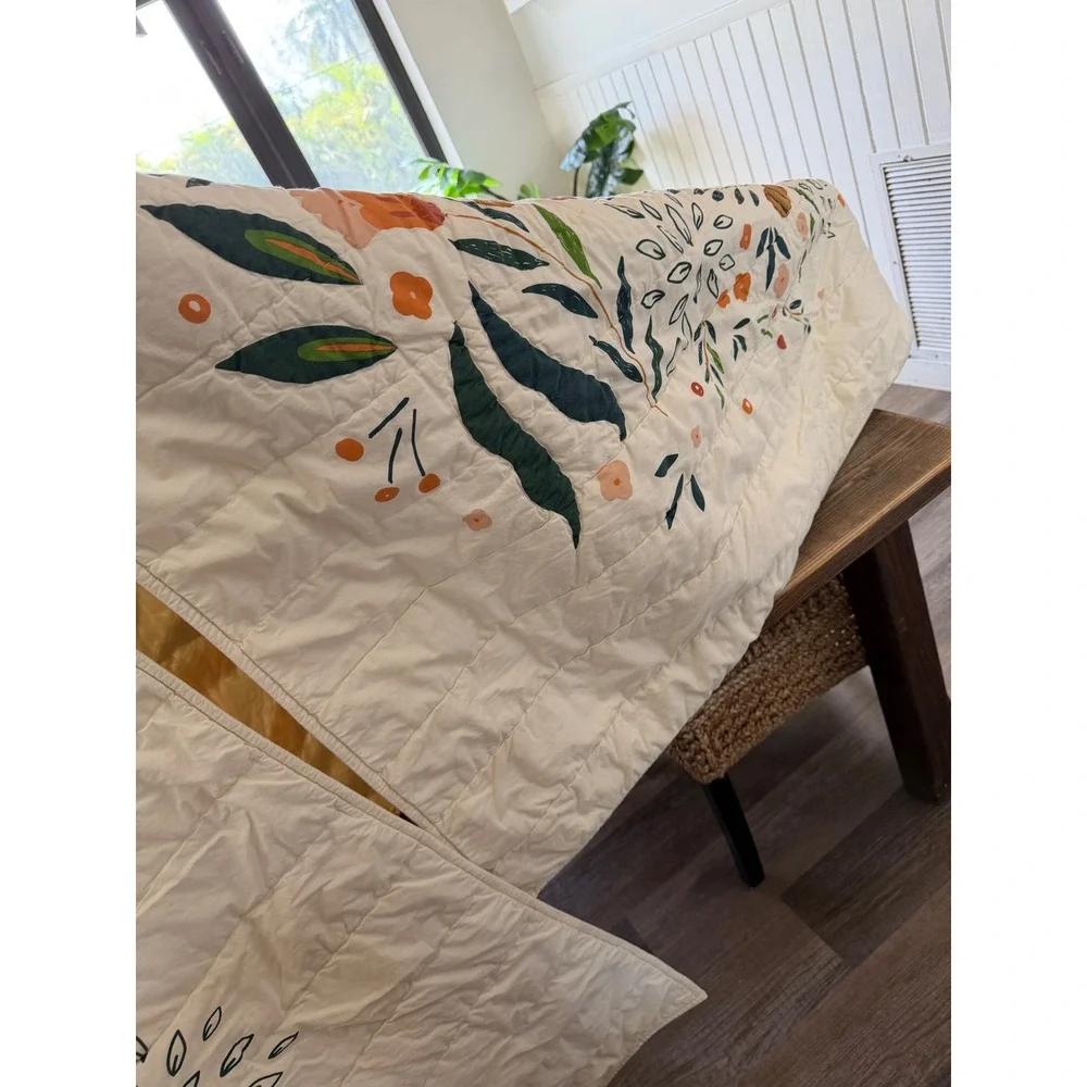 Crate & Kids Marrakech Tiger Twin Quilt Cream Cotton Floral Jungle Botanical
